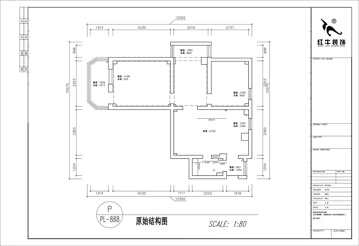 顾娟｜锁金二村21-1105-77㎡-现代风格｜2室2厅1卫｜旧房装修｜定制家｜全包11万｜00_01原始结构图